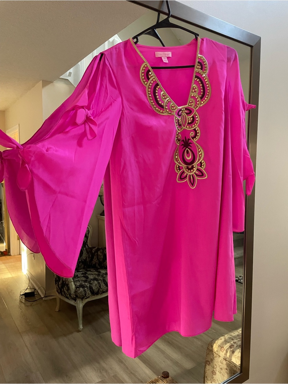Lilly Pulitzer Hot Pink Embellished V-Neck Tunic
